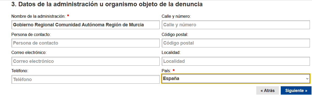 Denuncia Comunidad Europea datos de la Administración