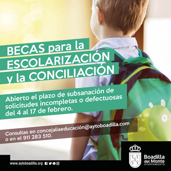 El 17 de febrero finaliza el plazo para presentar la subsanación de errores en las becas de escolarización y conciliación de Boadilla.